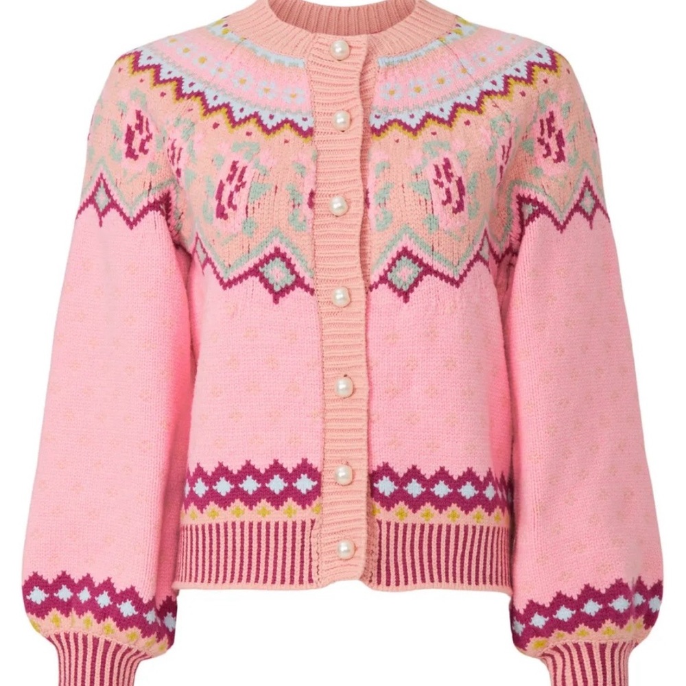 LoveShackFancy Honeypie Cardigan in Berry Smash